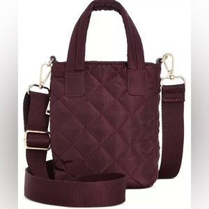 INC International Concepts Nylon Rachell Quilted Crossbody, Red Plum